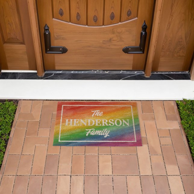 Personalized Text With Border On Rainbow Fiber Doormat (Insitu (Outdoor))