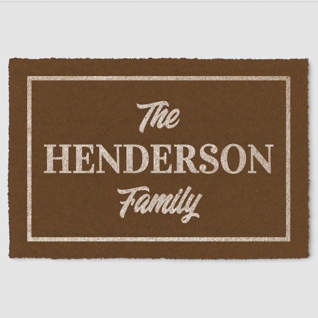 Personalized Text With Border Rustic Brown Fiber Doormat (Front)