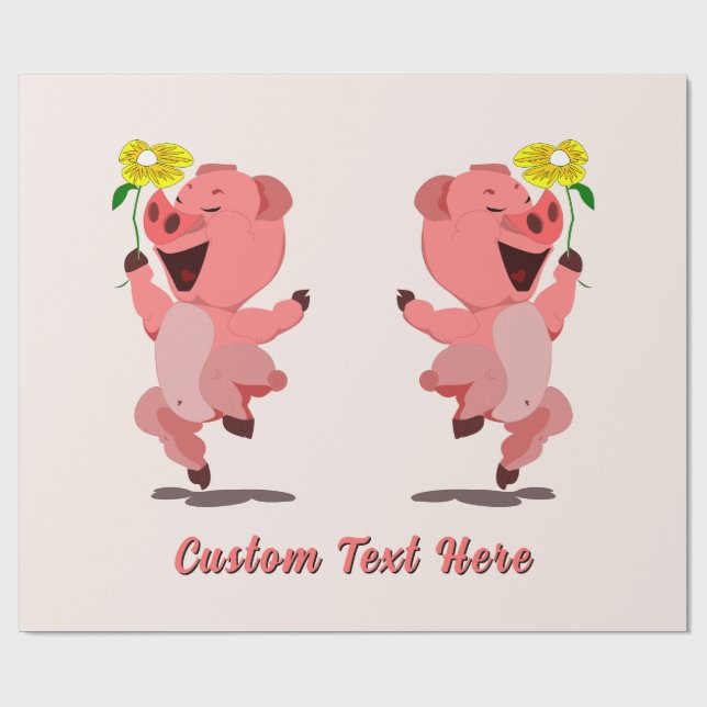 Personalized Text Wrapping Paper with Happy Pigs (Flat)