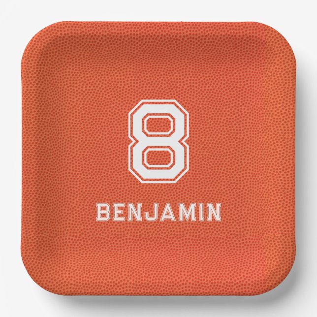 Personalized textured Basketball  Paper Plates (Front)
