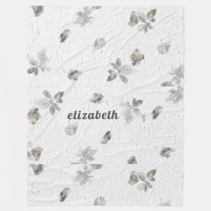 Personalized Textured White w/ Gray Flowers Fleece Blanket