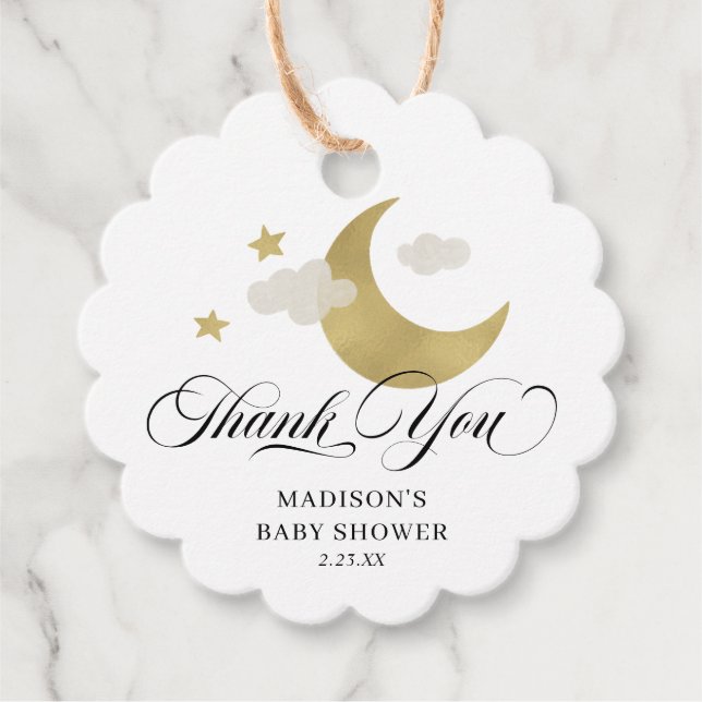 Personalized Thank You Baby Shower Moon & Stars Favor Tags (Front)