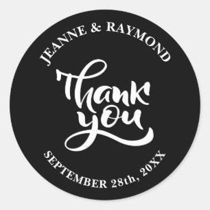 Personalized Thank You Black Wedding Favor Classic Round Sticker