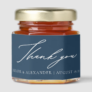 Personalized Thank You Blue Calligraphy Wedding Honey Jar Favors