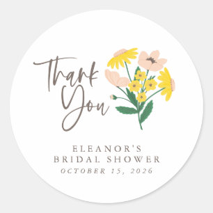 Personalized Thank You Bridal Shower Wildflowers Classic Round Sticker