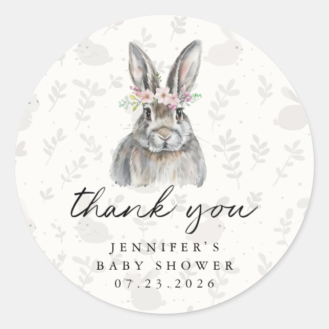 Personalized Thank You Bunny Round Stickers (Front)