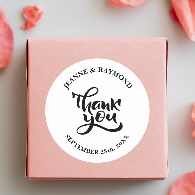 Personalized Thank You Calligraphy Wedding Favor Classic Round Sticker (Creator Uploaded)