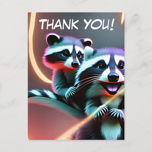 Personalized Thank you card Cute Racoon Postcard