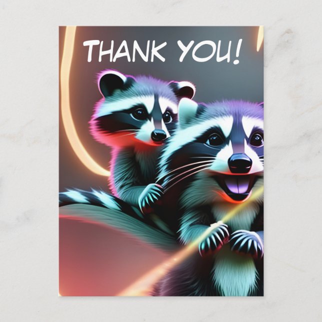 Personalized, Thank you card, Cute Racoon, Postcard (Front)
