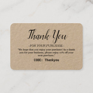 Personalized Thank you card for Order with code