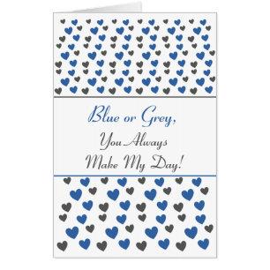 Personalized Thank You, Cute Blue and Grey Hearts Card