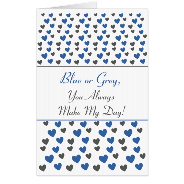Personalized Thank You, Cute Blue and Grey Hearts Card (Front)