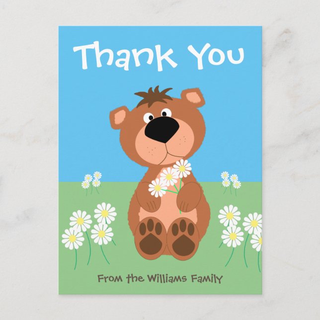 Personalized Thank You Cute Funny Bear Postcard (Front)