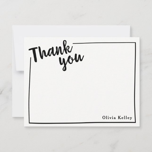 Personalized Thank You Flat Note, Black Script (Front)