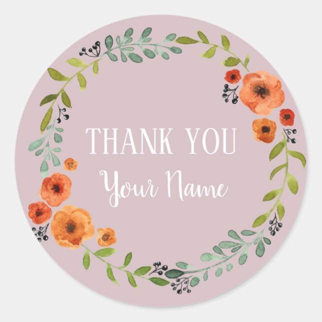 Personalized Thank You Flower Wreath sticker (Front)