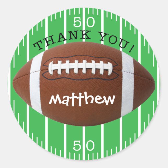 Personalized Thank You Football Sticker (Front)