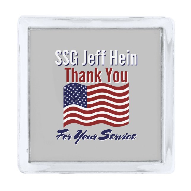 Personalized Thank You For Service American Flag Silver Finish Lapel Pin (Front)