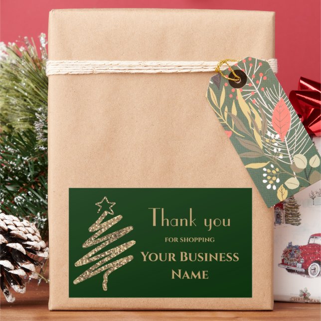 Personalized Thank You for Shopping Business Rectangular Sticker (Holiday)