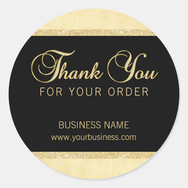 Personalized Thank You For Your Order Gold Black Classic Round Sticker ...