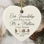 Personalized Thank You Gift Best Friend Christmas Ceramic Ornament<br><div class="desc">Show your appreciation for a treasured friend with the Personalized Thank You Gift Best Friend Christmas Ceramic Ornament. Shaped like a heart and personalized with a special message, this ornament is a perfect way to honor your long-time friendship during the holiday season. Its elegant design makes it an ideal keepsake...</div>