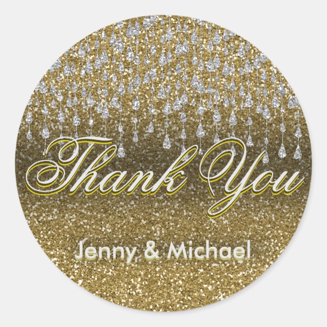 Personalized Thank You Gold and Silver Classic Round Sticker (Front)