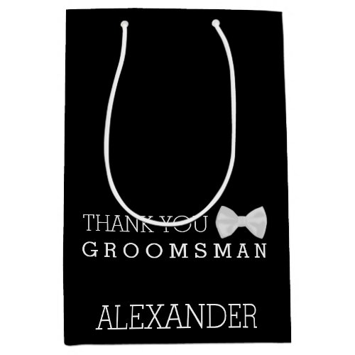 Personalized Thank You Groomsman White Bow Tie Medium Gift Bag