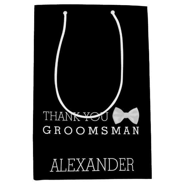Personalized Thank You Groomsman White Bow Tie Medium Gift Bag (Front)
