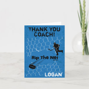 Personalized Thank You Hockey Coach Rip the Net Card