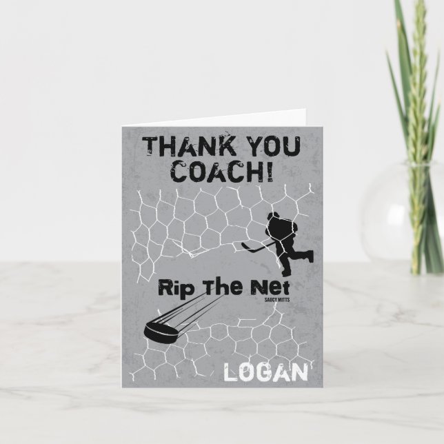 Personalized Thank You Hockey Coach Rip the Net Card (Front)