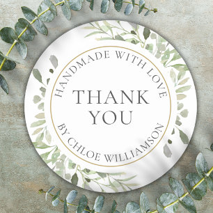 Personalized Thank You Message Greenery Floral Classic Round Sticker