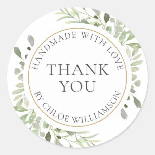 Personalized Thank You Message Greenery Floral Classic Round Sticker