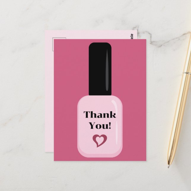 Personalized Thank You Modern Pink Nail Polish Postcard (Front/Back In Situ)
