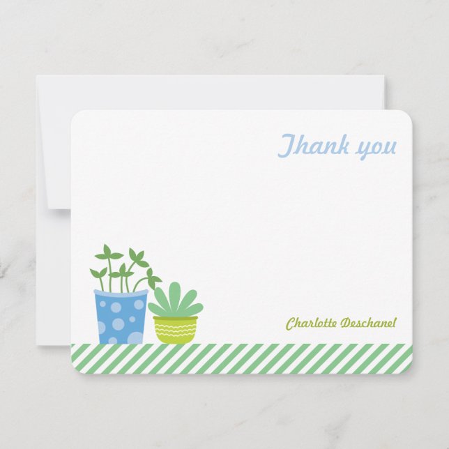 Personalized Thank You Notes Retro Mint Blue Plant Invitation (Front)