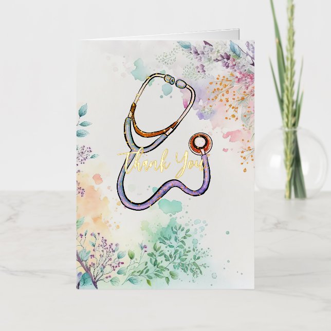 Personalized Thank You Nurse Healthcare Floral Foil Greeting Card (Front)