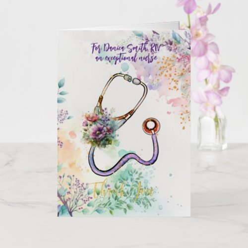 Personalized Thank You Nurse Healthcare Floral  Foil Greeting Card