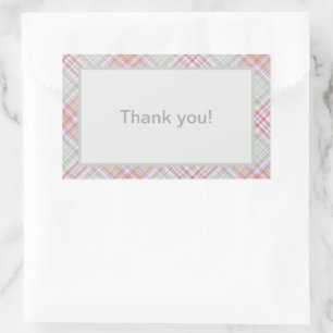 Personalized Thank You Pink 'n Green Plaid Rectangular Sticker