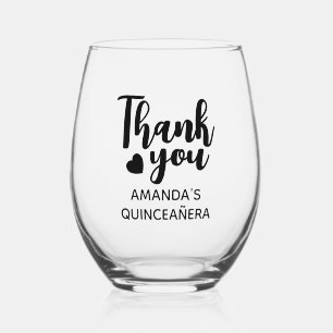 Personalized Thank You Quinceanera Party Favors Stemless Wine Glass
