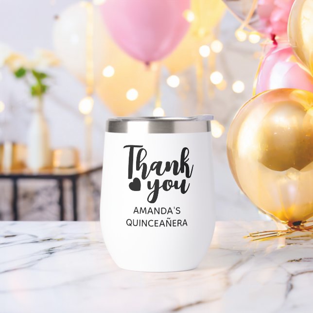 Personalized Thank You Quinceanera Party Favors  Thermal Wine Tumbler (Bachelor Party)
