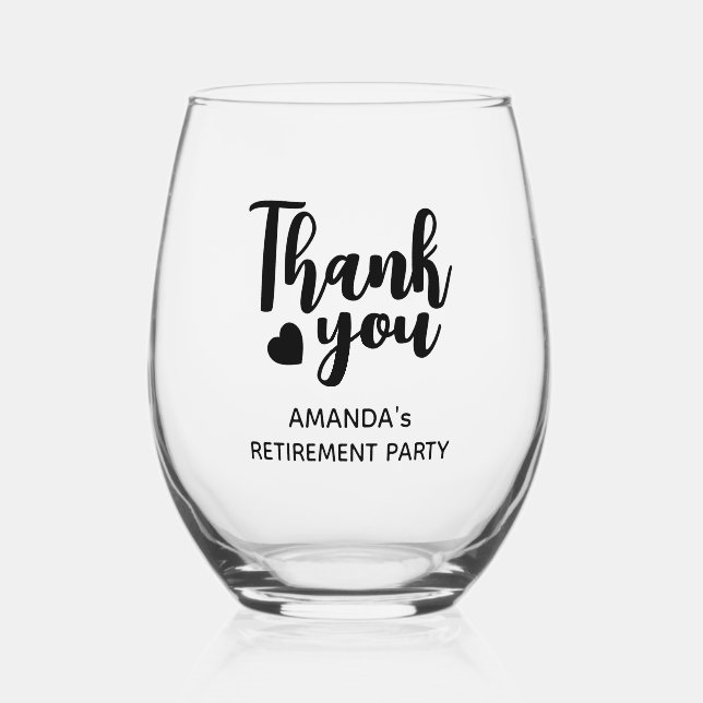 Personalized Thank You Retirement Party Favors  Stemless Wine Glass (Front)