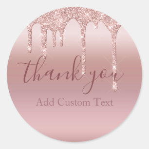 Personalized Thank You Rose Gold Glitter Drip Classic Round Sticker
