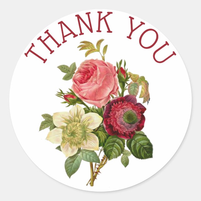 Personalized Thank You Roses Floral Chic Stickers (Front)