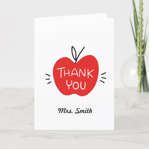 Personalized Thank You Teacher Card with Apple