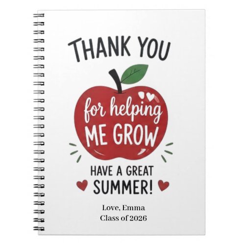 Personalized Thank You Teacher Helping Me Grow Notebook