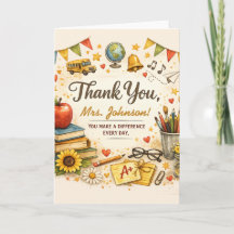 Personalized Thank You Teacher Watercolor Gift