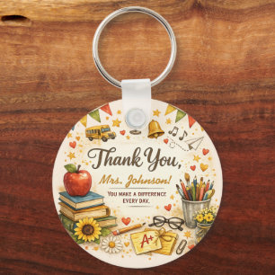 Personalized Thank You Teacher Watercolor Gift Keychain