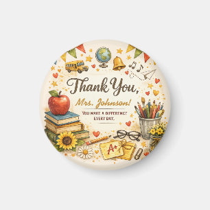 Personalized Thank You Teacher Watercolor Gift Magnet