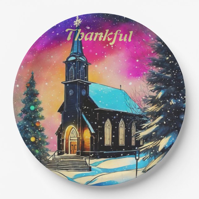 Personalized Thankful Country Christmas Church.    Paper Plates (Front)