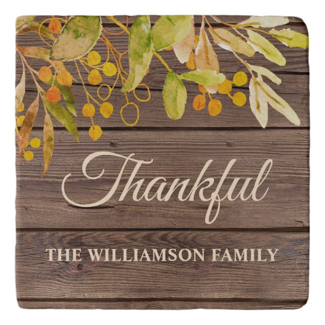 Personalized Thankful Fall Foliage Thanksgiving Trivet (Front)