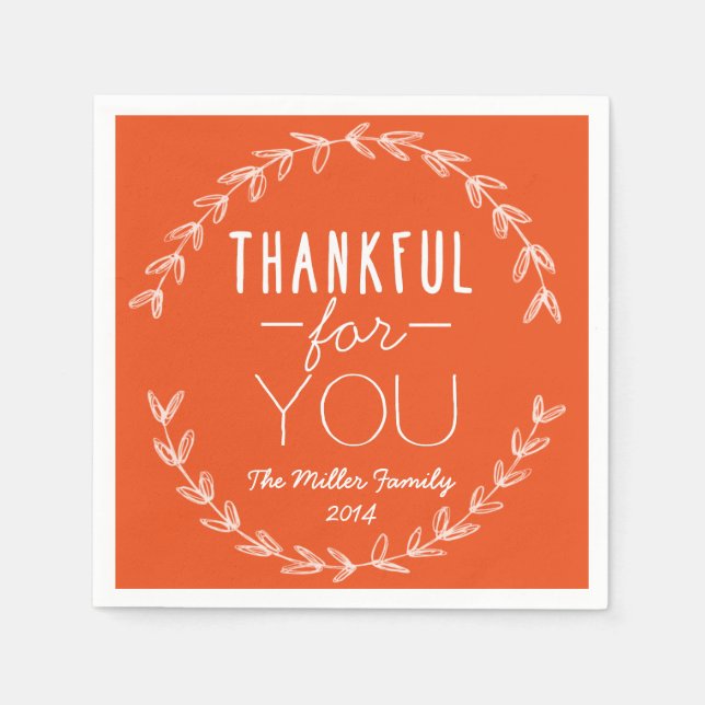 PERSONALIZED THANKFUL FOR YOU HOLIDAY WREATH PAPER NAPKINS (Front)