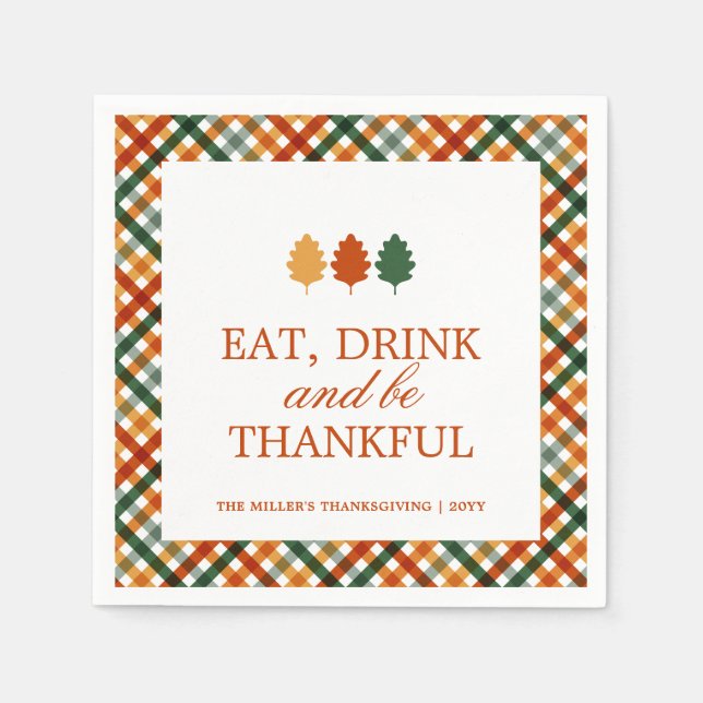 Personalized Thankful Thanksgiving Dinner Napkins (Front)